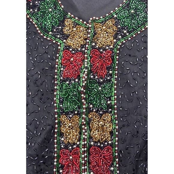 Vintage Women's - Laurence Kazar Beaded Bow Holiday Jacket, Size 1X - Picture 10 of 11